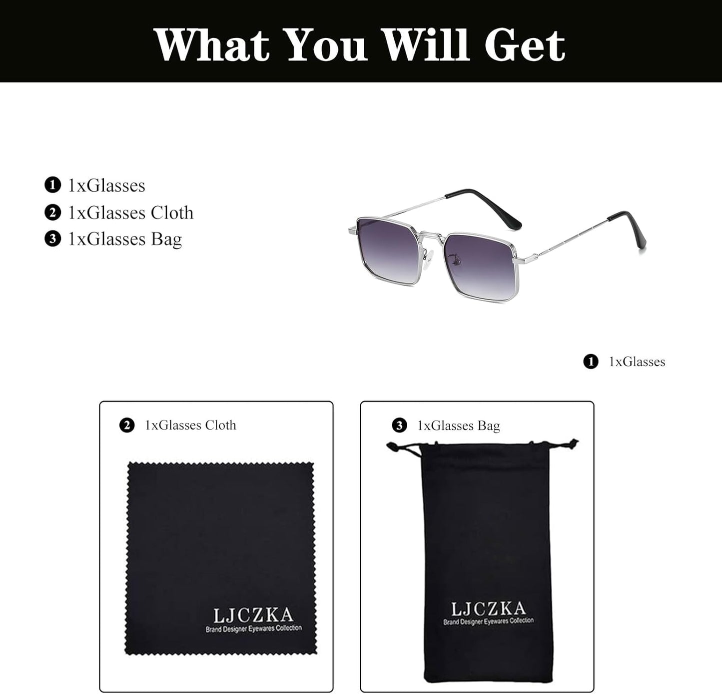 Rectangle Sunglasses Metal Frame for Men Women Retro Square Sunglasses Tinted Lens 90S Vintage Shades UV400 Protection