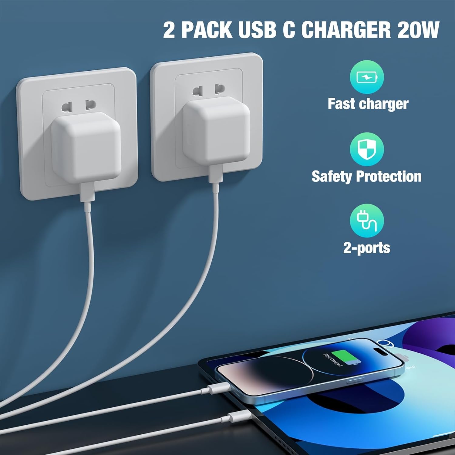 For Iphone Charger Fast Charge, 2Pack PD 20W Fast Apple Charger Cable 2M, Iphone Fast Charger Plug with USB C to Lightning Cable for Iphone 14 13 12 11 Pro Max XS XR X 8 7 6 Plus, Ipad and Ipod