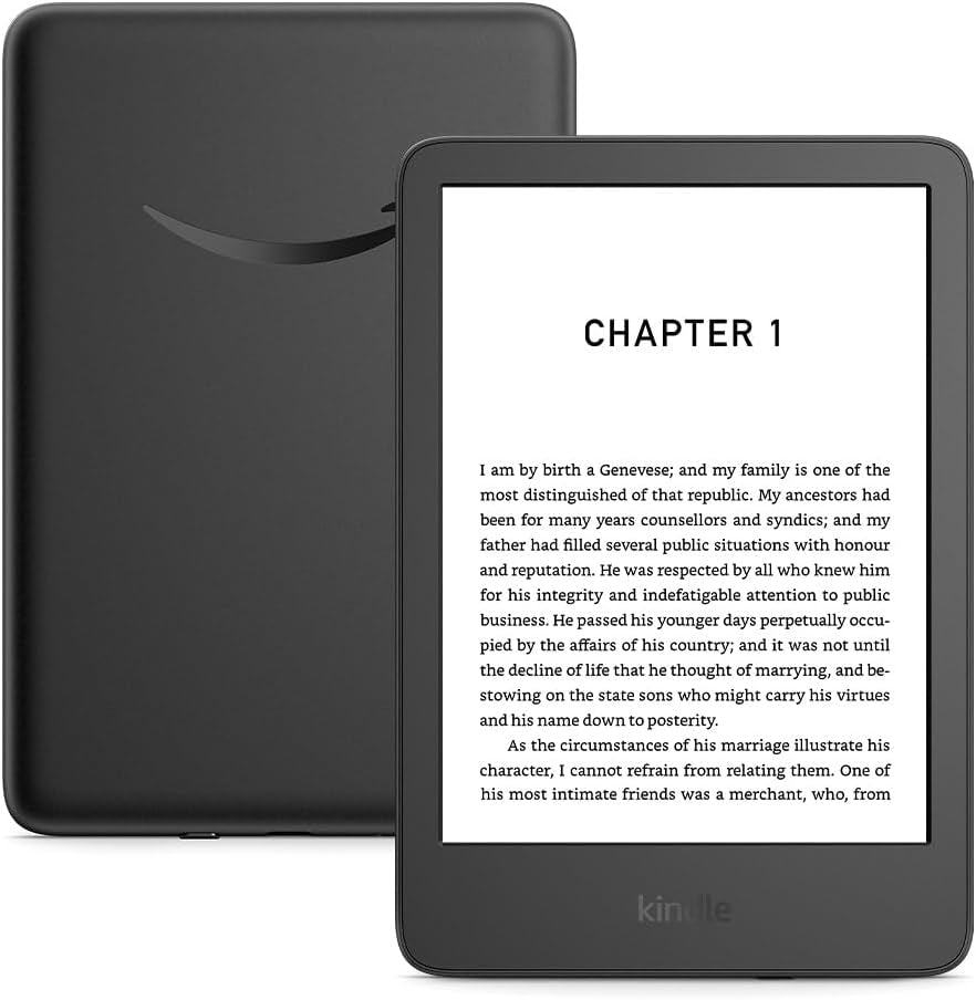 Kindle (Newest Gen) – Lightest and Most Compact Kindle with Glare-Free Display, Faster Page Turns, Adjustable Front Light and Long Battery Life – 16 GB – with Ads – Black
