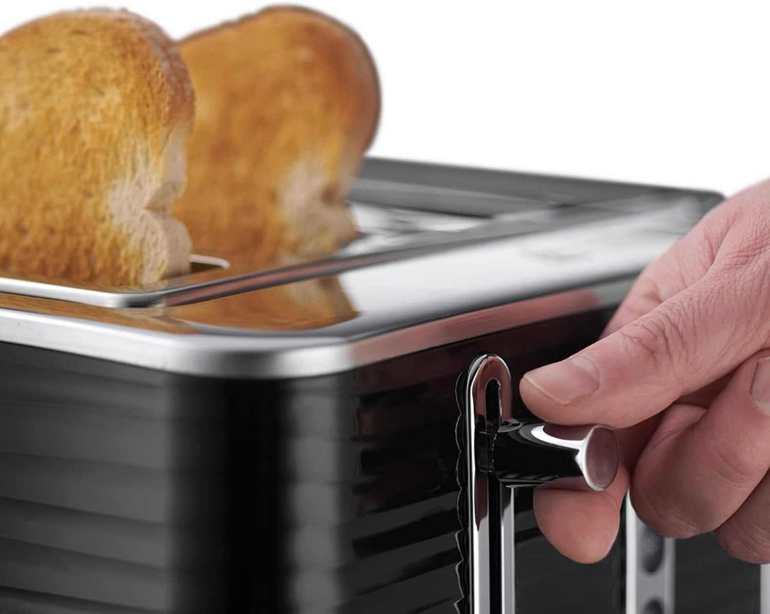 Inspire 4 Slice Toaster (Extra Wide Slots, High Lift Feature, 6 Browning Levels, Frozen/Cancel/Reheat Function with Blue LED Illumination, 1800W, Black Textured High Gloss) 24381