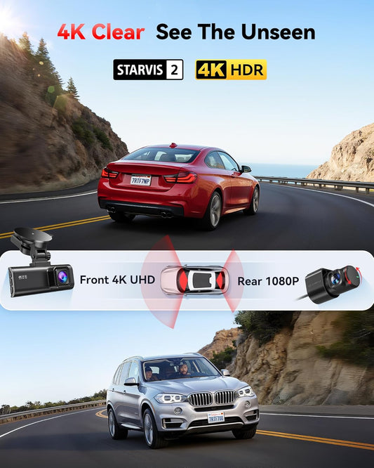 4K Dash Cam Front and Rear, Fastest 5.8Ghz Wi-Fi6 Dashcam with 128GB SD Card, STARVIS 2 Ultra Night Vision Dash Camera, 3.18” Screen, 170°Wide Angle, 24H Parking Mode, Max 512GB(F7NP)