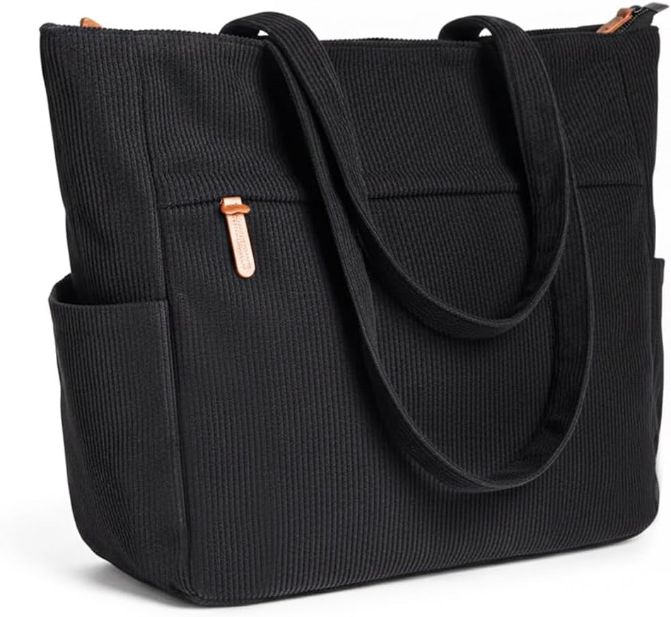 Corduroy Tote Bags for Women Large Tote Bag with Zipper Shoulder Bags Handbags for College School Work Shopping Travel
