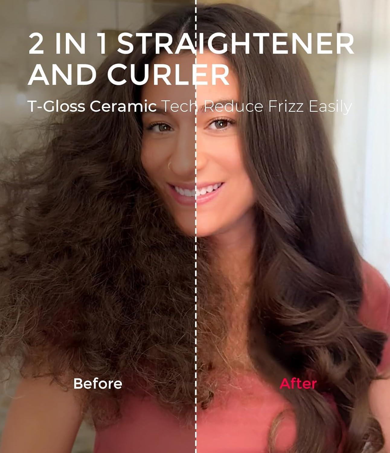 STYLUX Thermal Brush - Heated round Curling Brush, Blowout Volumizer with Flexi-Fit Tech for Hair Styling, Curling Styler Tool, Hair Straightener and Curler 2 in 1, Dual Voltage, Gold, 1.7 Inch