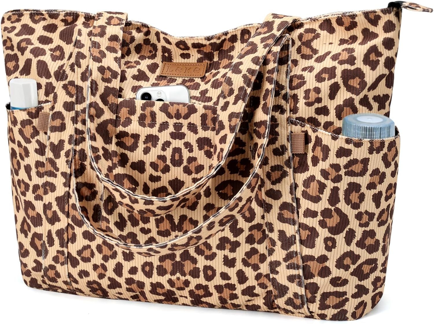 Laptop Tote Bag for Women - Large Capacity Corduroy Shoulder Bag with Zip and Pocket for College School Work Travel Shopping