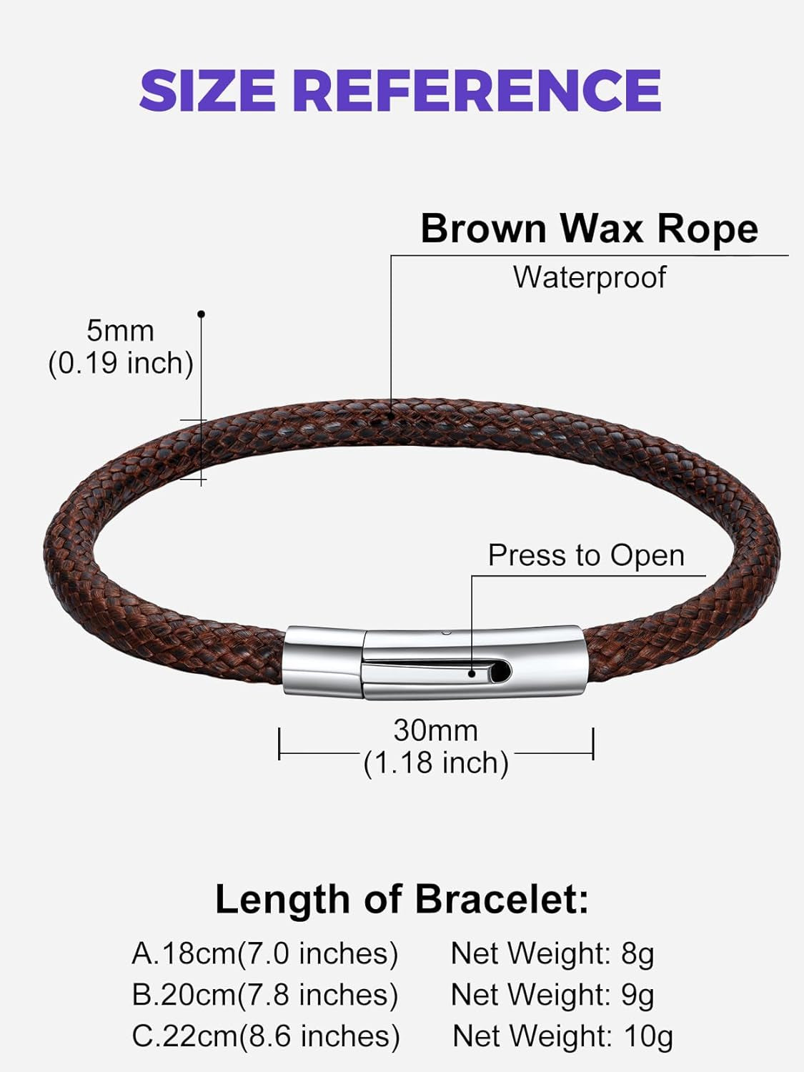 Mens Waterproof Leather Bracelet, Customisable Monolayer/Double Layers Braided Wax Rope Bracelets for Men, 18/20/22CM, Come with Gift Packaging