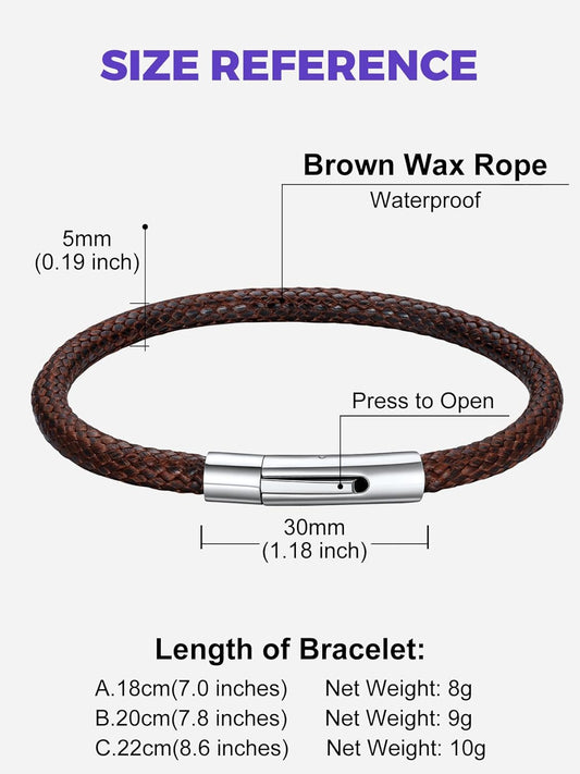 Mens Waterproof Leather Bracelet, Customisable Monolayer/Double Layers Braided Wax Rope Bracelets for Men, 18/20/22CM, Come with Gift Packaging