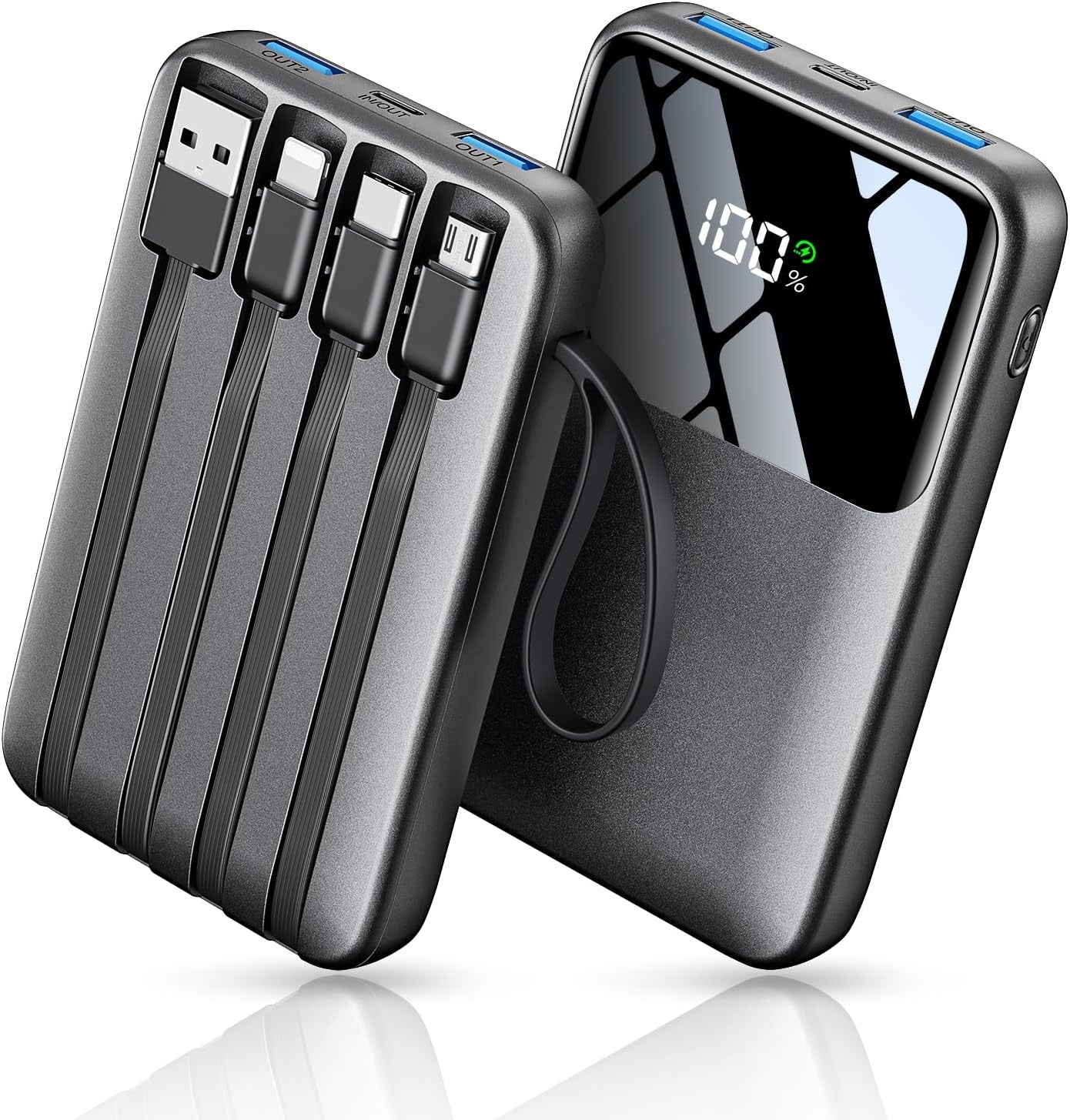Power Bank Fast Charging, 10000Mah Portable Charger, 22.5W Phone Battery Pack with LCD Display, Built-In 4 Cables & 6-Device, PD 3.0 QC 3.0, USB-C In/Out, Compatible with Iphone 17/16/15/14/13/12