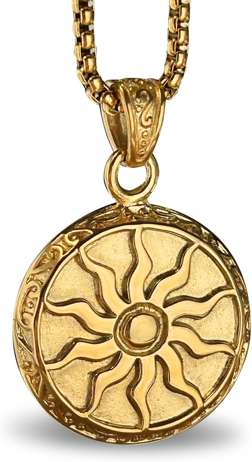 Greek Jewellery Sun Star Amulets Pendant Necklace for Men Vintage Protective Jewelry,Lucky Charm with Chain