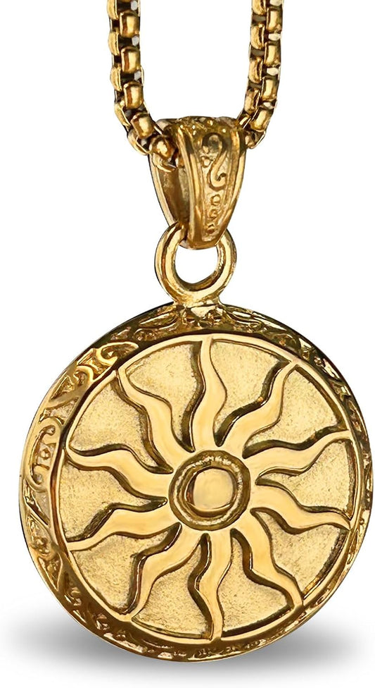 Greek Jewellery Sun Star Amulets Pendant Necklace for Men Vintage Protective Jewelry,Lucky Charm with Chain