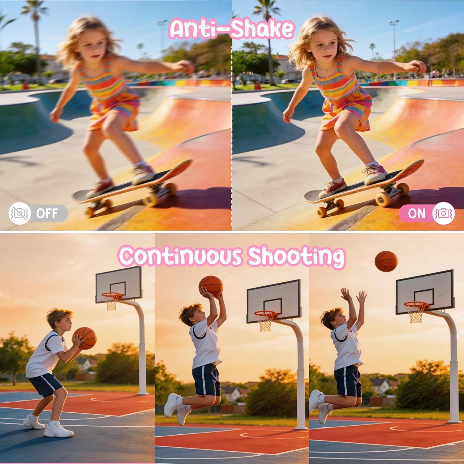 Digital Camera 1080P 44MP Vlogging Camera for Kids Teens, FHD Compact Portable Photo Camera with 2.4" Screen 16X Zoom, Anti-Shake Mini Camera for Beginners Students Boys Girls-Pink（No SD Card)