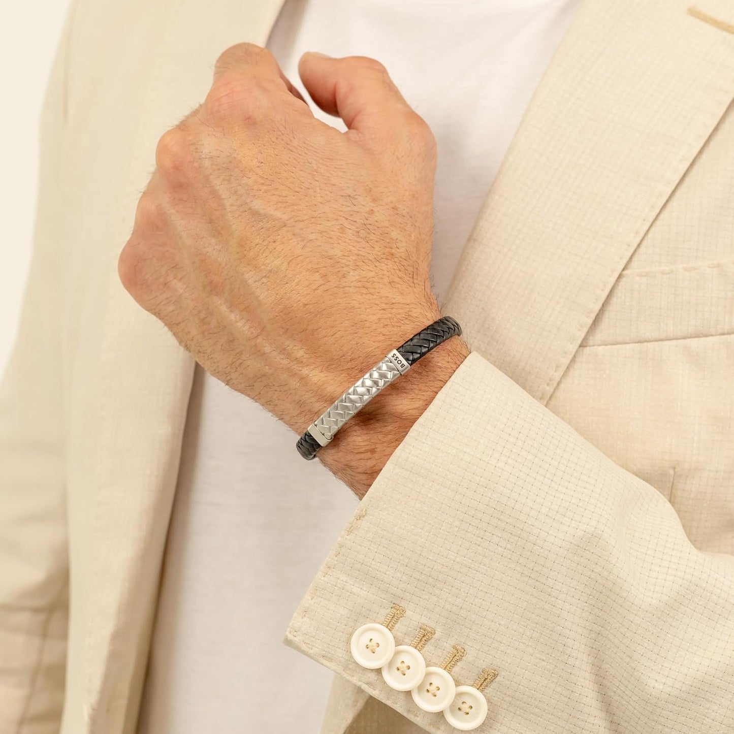 BOSS Jewelry Men'S TAILORED Collection Bracelet with Black or Brown Leather