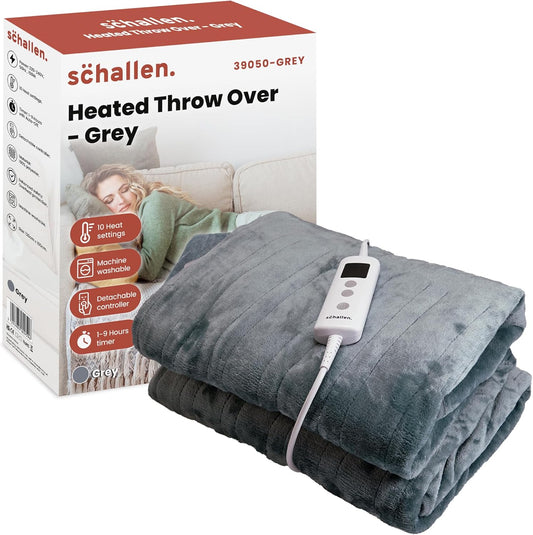 Grey Soft Heated Warm Throw over Blanket with Timer and 10 Heat Settings 120X160Cm