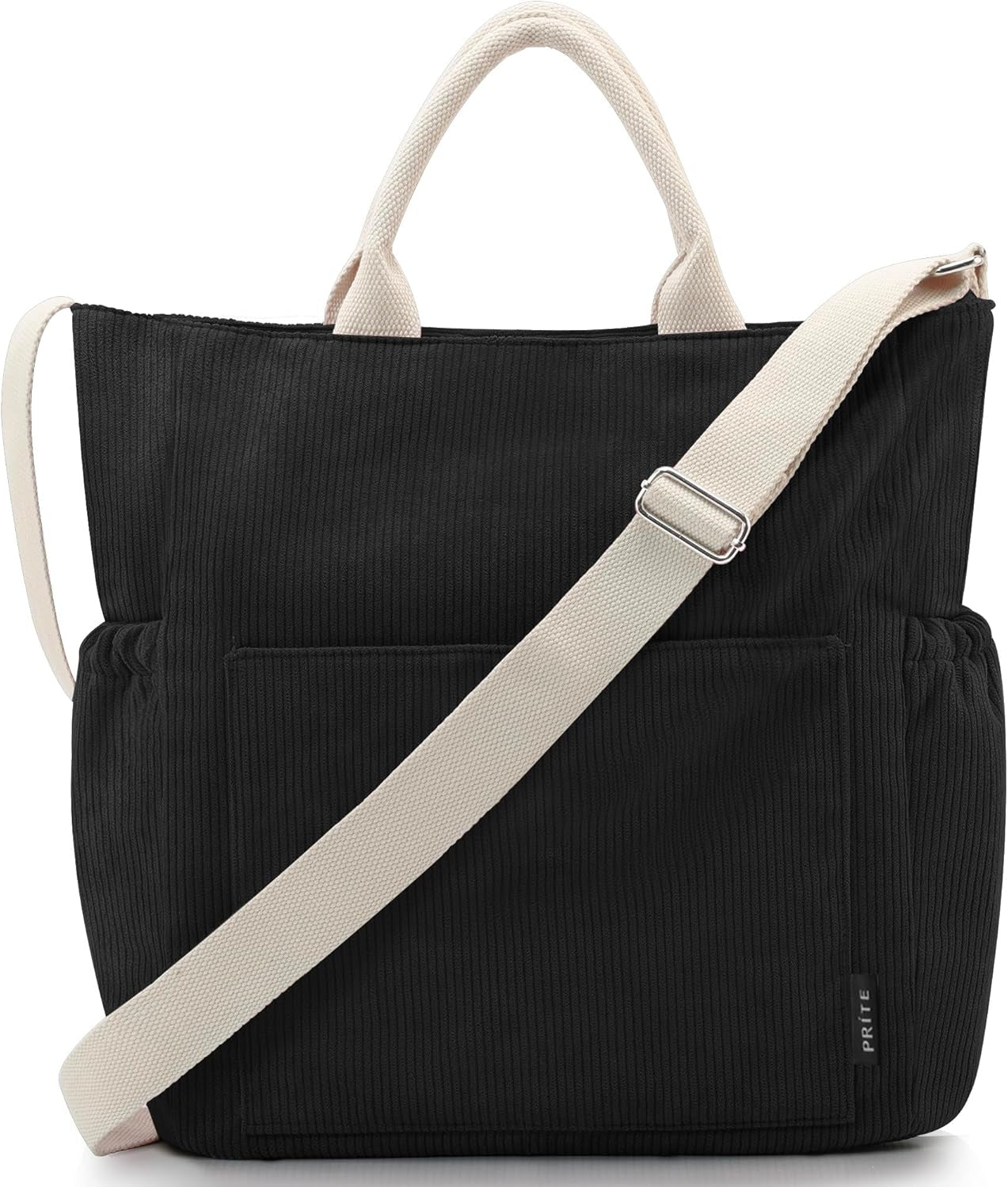 Corduroy Tote Bag for Women with Zipper, Large Capacity Shoulder Bags with Adjustable Strap and Pockets Waterproof Handbag for Work School Shopping Travel College