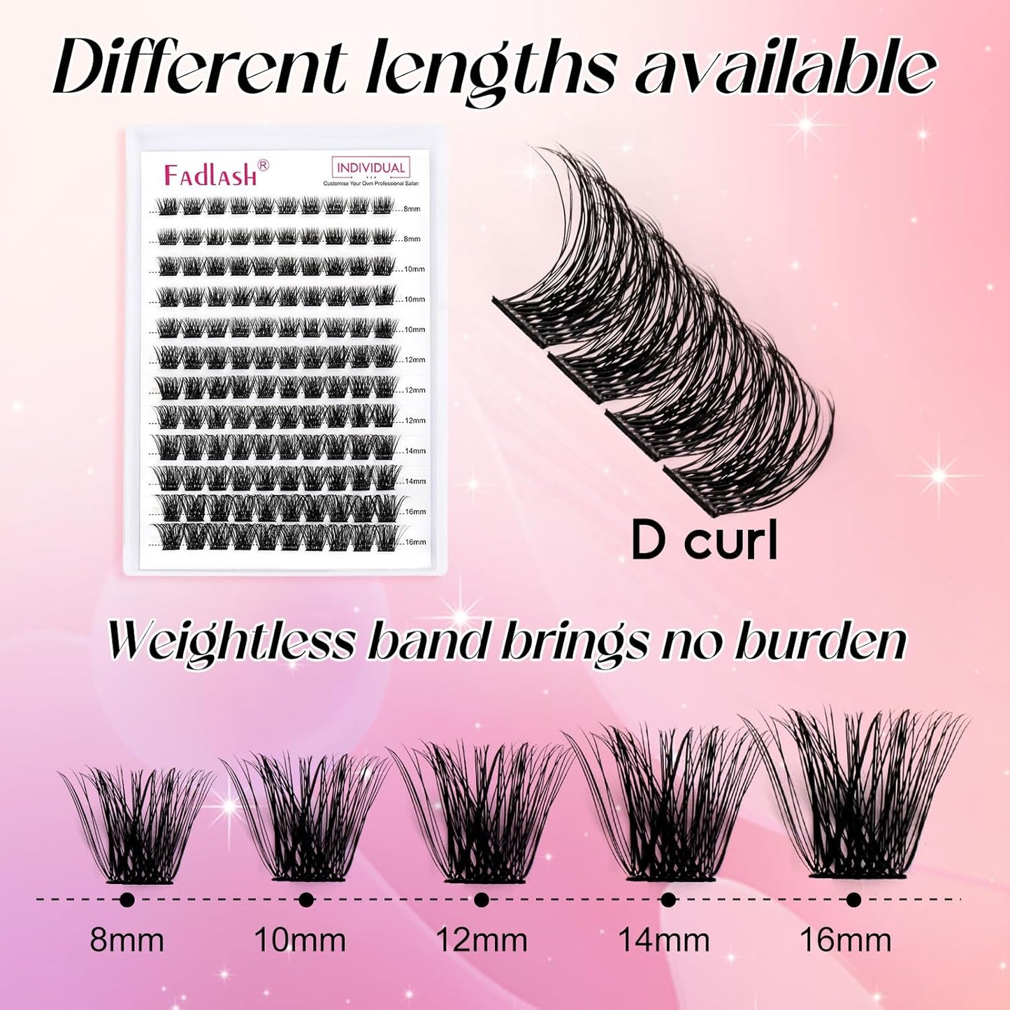 Lash 120Pcs 0.07Mm D Curl 8-16Mm 40D Mixed Trays Customizable DIY Eyelash Extensions for Beginners