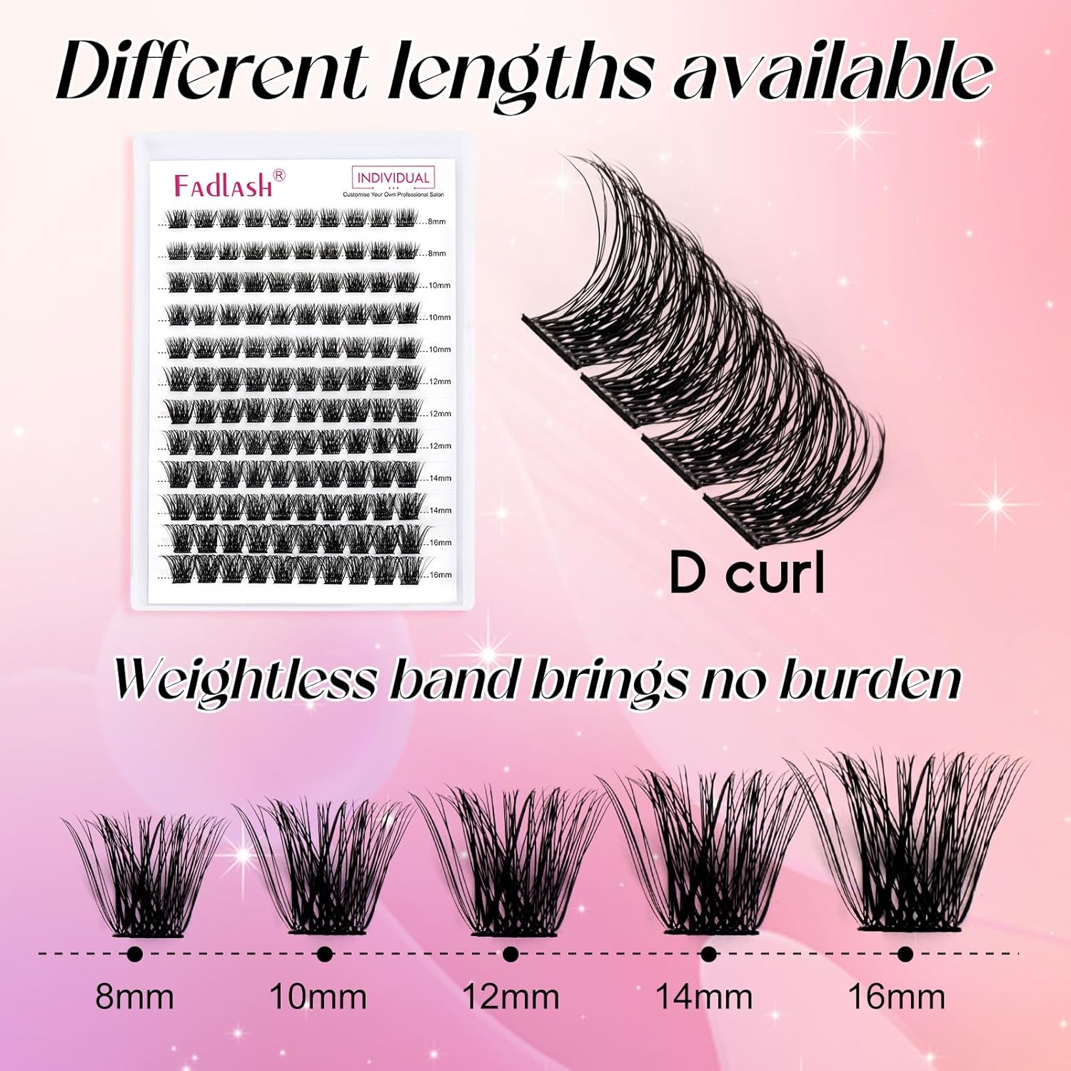 Lash 120Pcs 0.07Mm D Curl 8-16Mm 40D Mixed Trays Customizable DIY Eyelash Extensions for Beginners