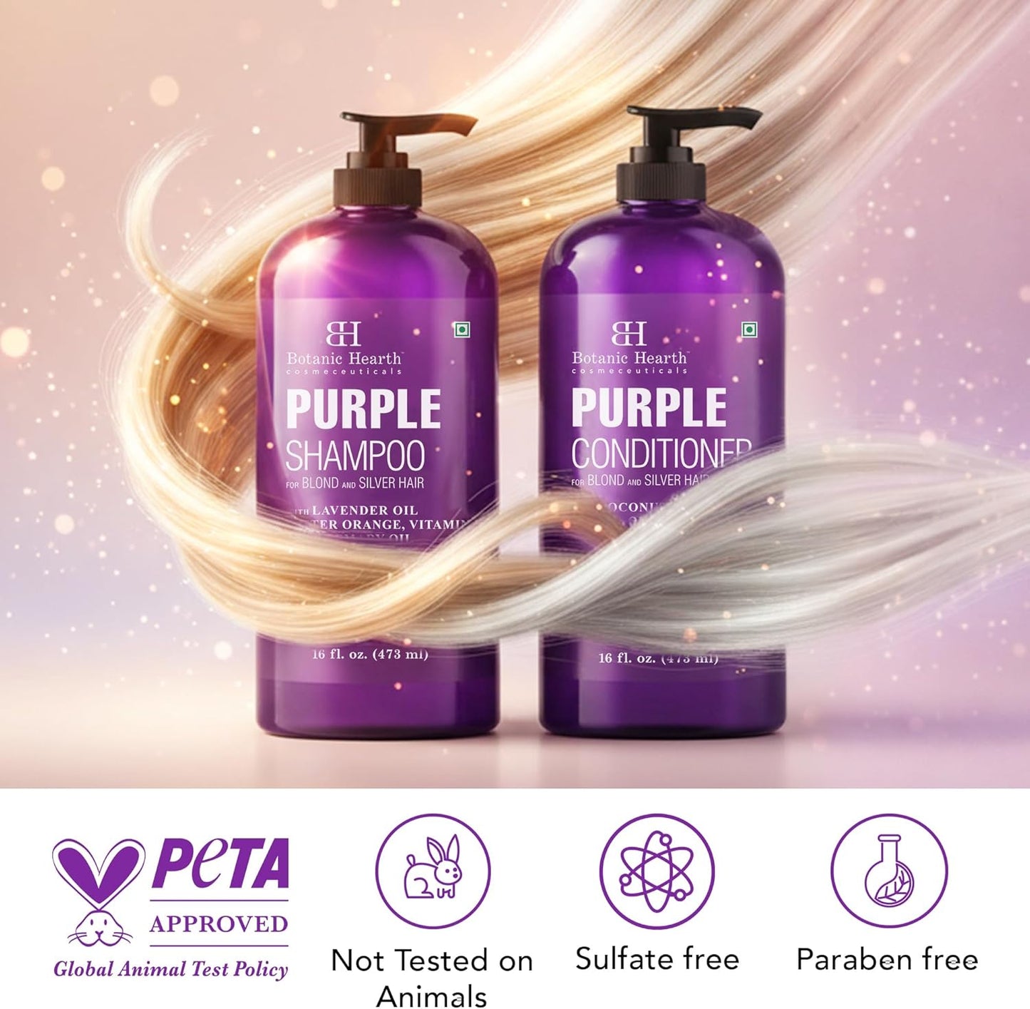 2 X 16 Fl Oz (473 Ml) Lavender Purple Shampoo & Conditioner Set for Blonde, Silver & Grey Hair – Anti-Brass Toning Care, Enhances Highlights, Sulphate & Paraben Free