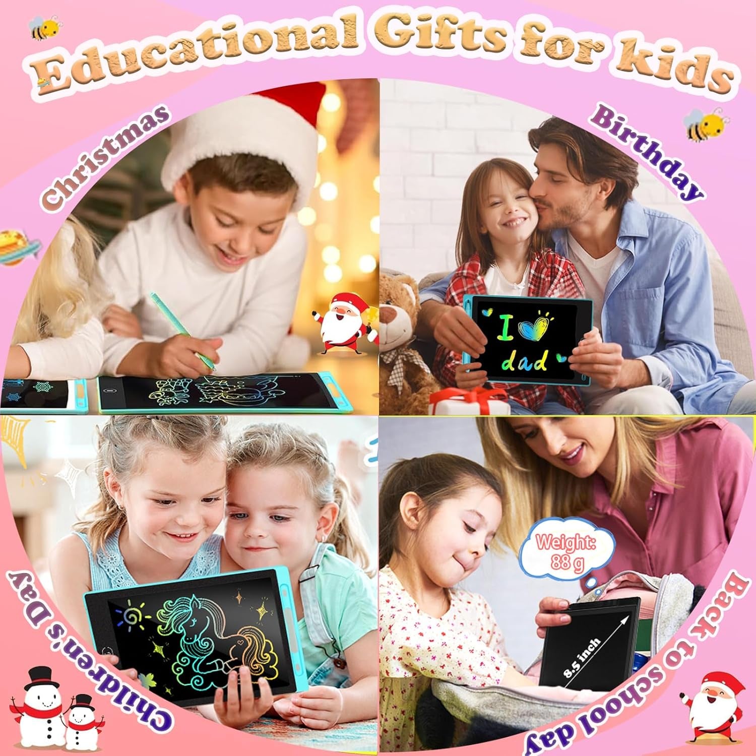 Toys LCD Writing Tablet 4PC 8.5 Inch Colorful Screen Drawing Tablet, Doodle Board for Ages 3-12 Years Old Boys Girls, Electronic Drawing Pad for Kids, Gifts for Christmas & Birthday