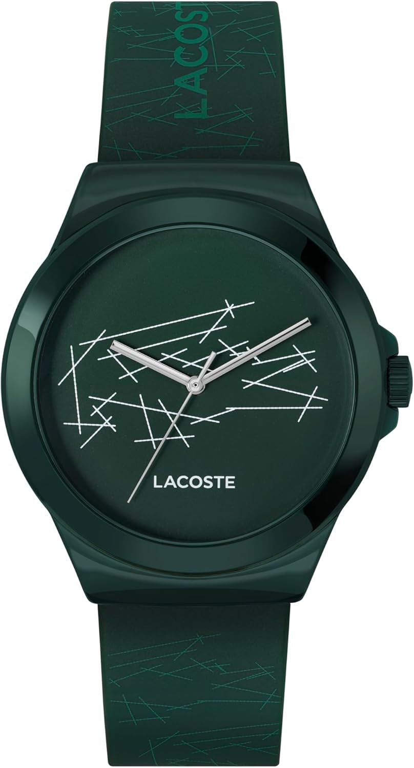 Lacoste Three Hand Quartz Movement Watch for Men and Women NEOCROC Collection with Green Silicone Bracelet - 2011391