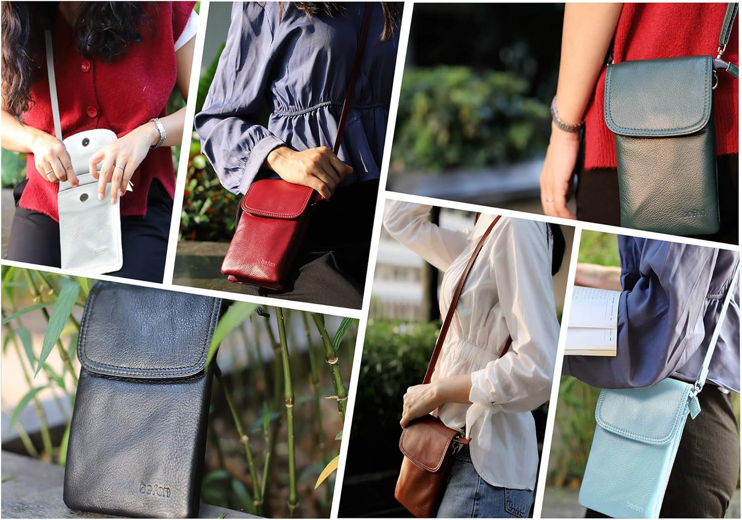 Genuine Leather Phone Bag, Real Leather Phone Purse Wallet, Small Cell Phone Crossbody Bag for Women with Long Strap and Key Ring - Fit 8 plus or Phone Less 6.5 Inch
