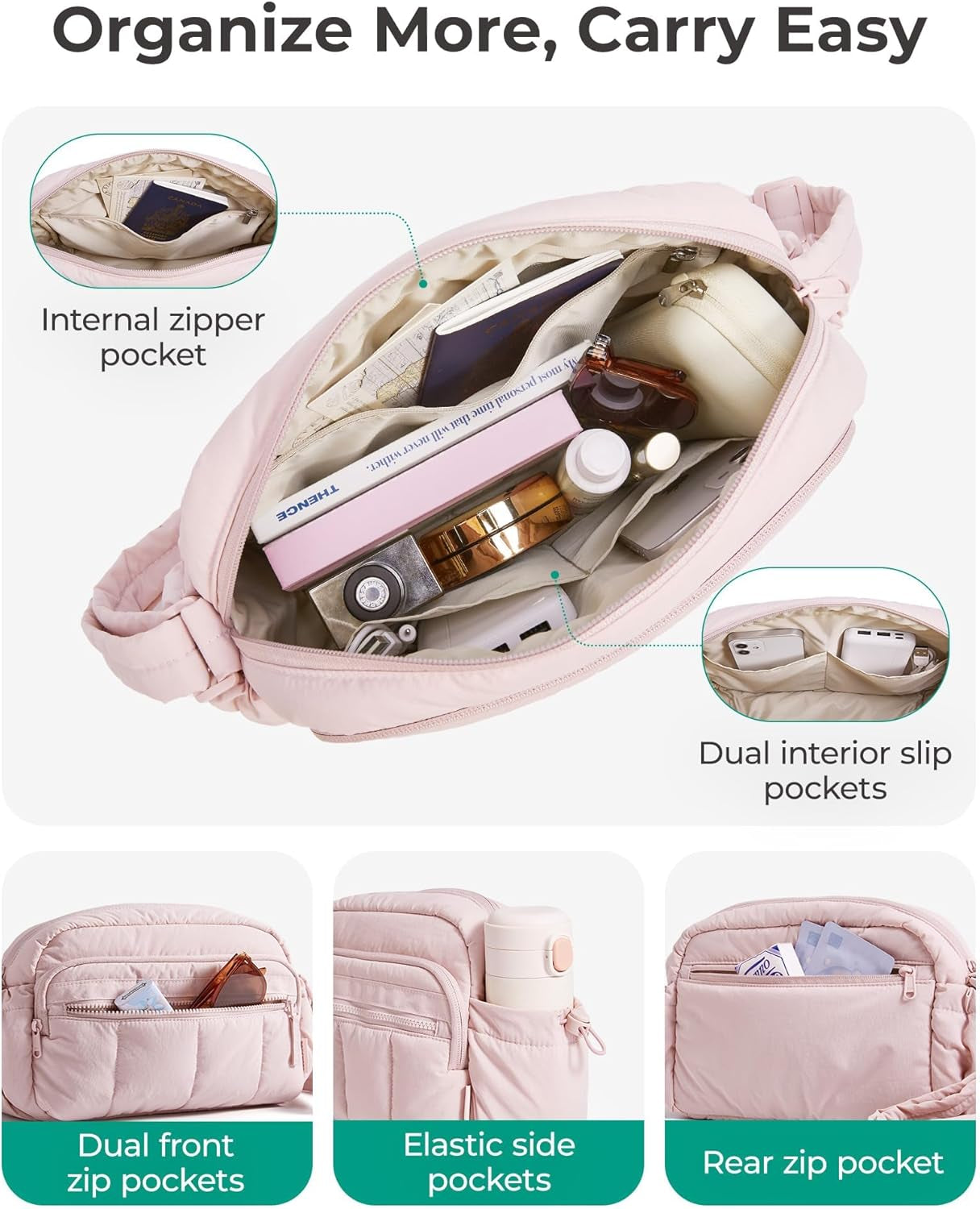 Crossbody Bag for Women Trave Crossbody Purse Puffy Quilted Shoulder Handbag with RFID Blocking Slots for Daily Use, Hiking, Shopping
