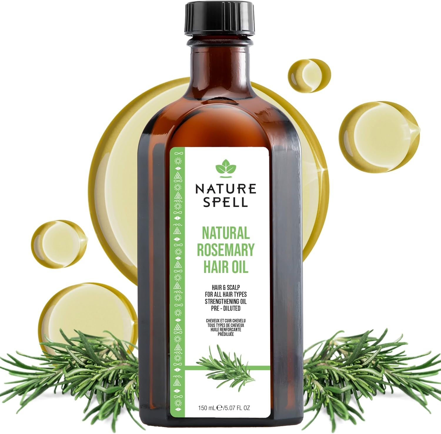 Rosemary Oil for Hair Growth, Pre-Diluted Scalp Oil, Stimulates Growth, Strengthens Dry and Damaged Strands, Nourishes Split Ends, Colour Safe, for All Hair Types, Vegan, 150 Ml