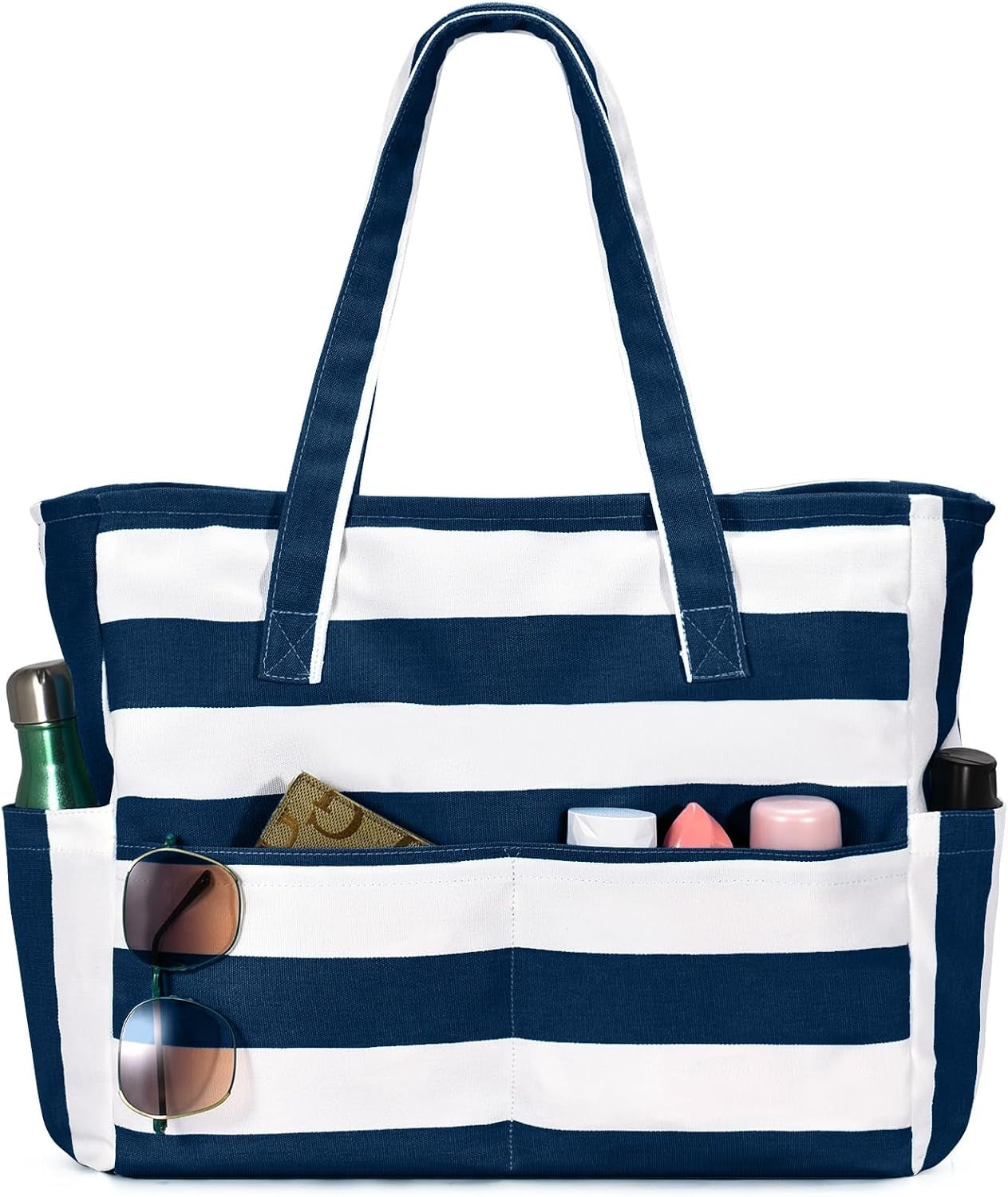 Large Beach Bag with 8 Pockets, Waterproof Beach Bags for Women, Sandproof Summer Beach Tote Bag Holiday Essentials Shopping Bag Travel Bag Handbags for Pool Gym