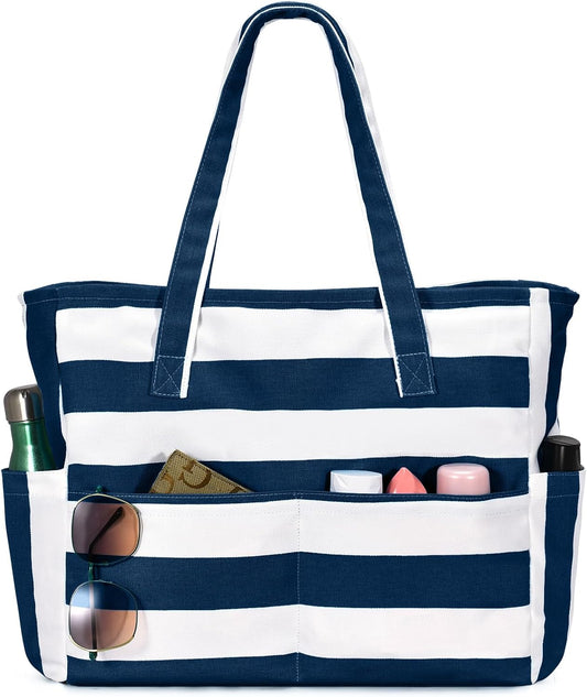 Large Beach Bag with 8 Pockets, Waterproof Beach Bags for Women, Sandproof Summer Beach Tote Bag Holiday Essentials Shopping Bag Travel Bag Handbags for Pool Gym