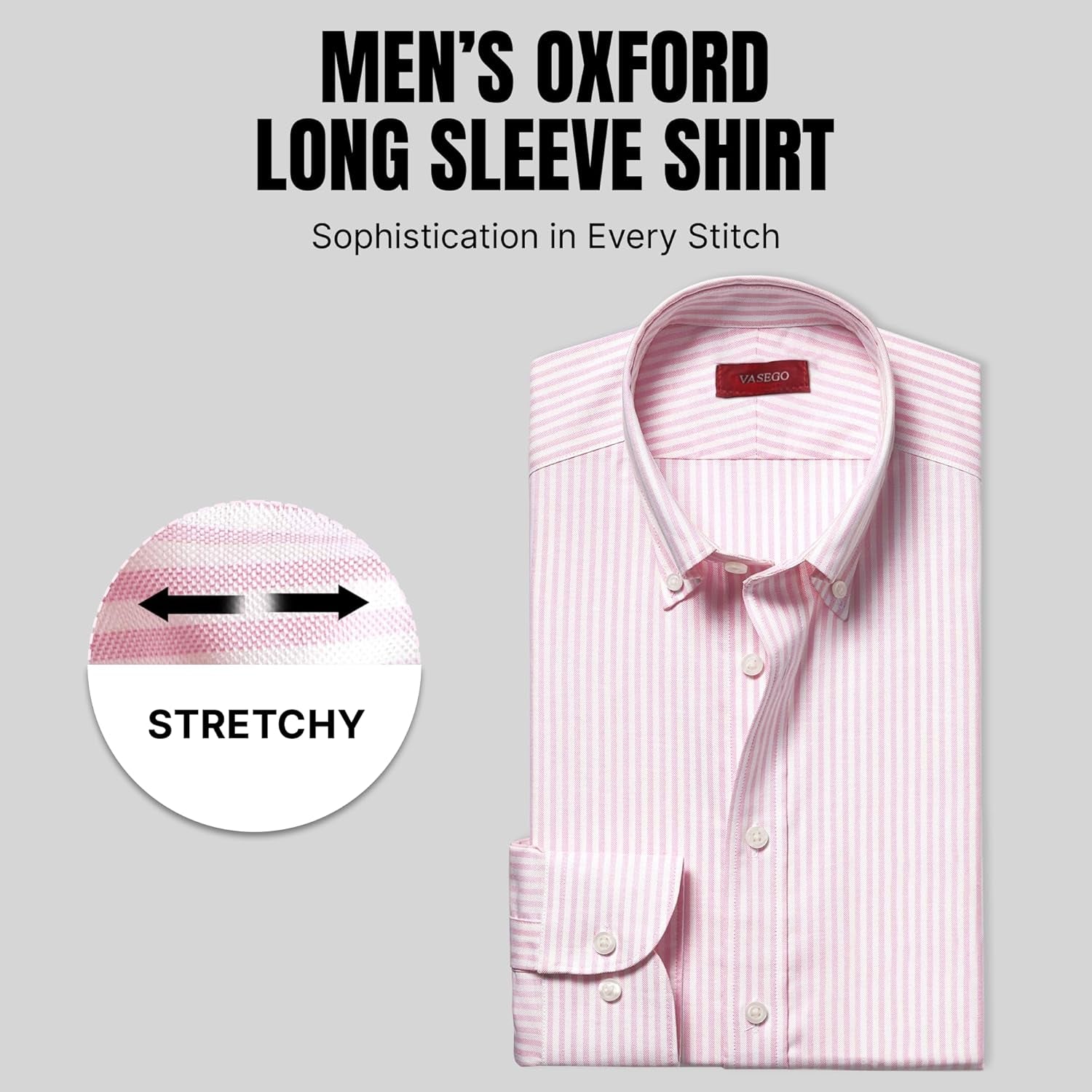 Regular Fit Long Sleeve Button down Collar Oxford Shirt for Men