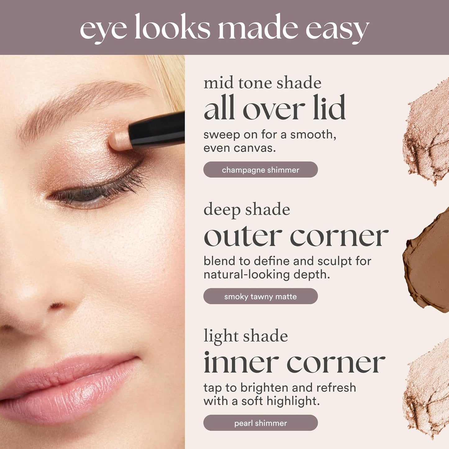 Eyeshadow 101 Crème-To-Powder Eyeshadow Stick (Mink Mauve Shimmer) Long-Lasting, Waterproof Eye Shadow - Blendable, Crease-Proof with Built-In Smudger