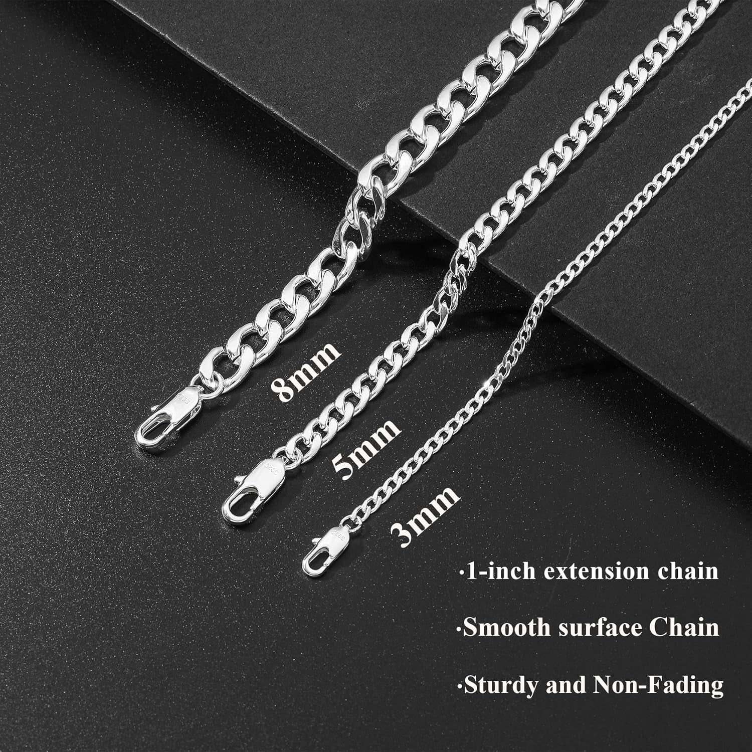 925 Solid Sterling Silver/14K Gold Plated 3/5/8Mm Width Adjustable 6.5-7.5Inch 7.5-8.5Inch Cuban Bracelet Chain for Men Women, Sturdy Non-Fading Bracelet Jewellery Gifts