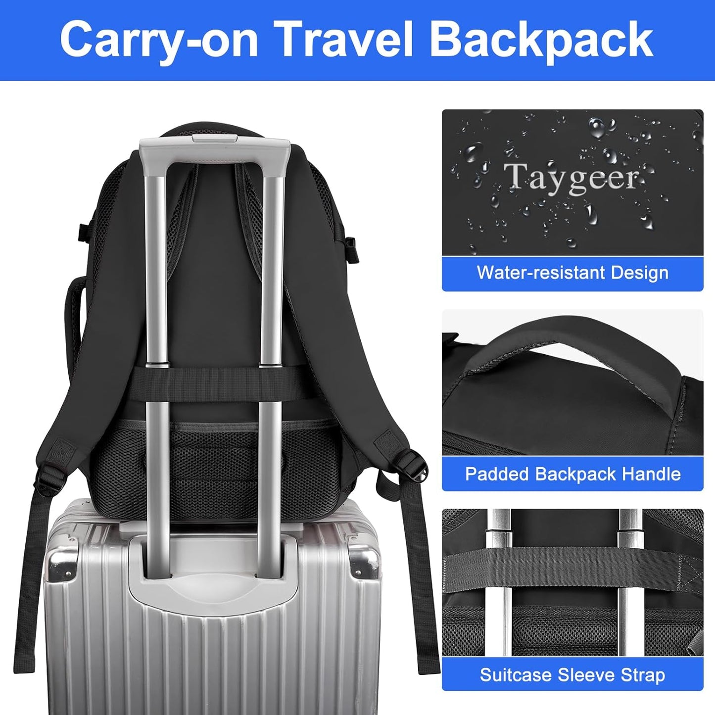 for New Ryanair Cabin Bags 40X30X20 Underseat, Travel Backpack Cabin Size, Rucksack for Plane Hand Luggage Backpack for Travelling, Ryan Air Cabin Bag 40X30X20 with Separate Shoe Pouch, Black