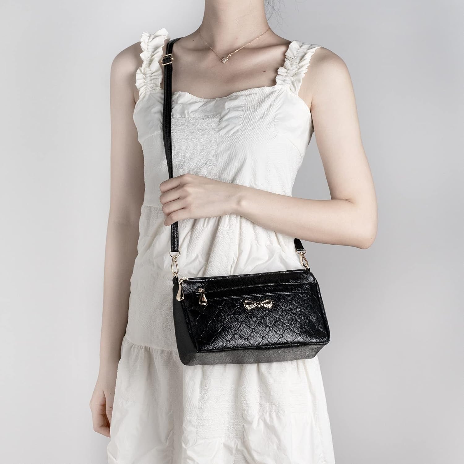 Women Handbags Shoulder Bags Small Square Soft PU Leather Cross Body Ladies Bags Elegant Butterfly Decoration