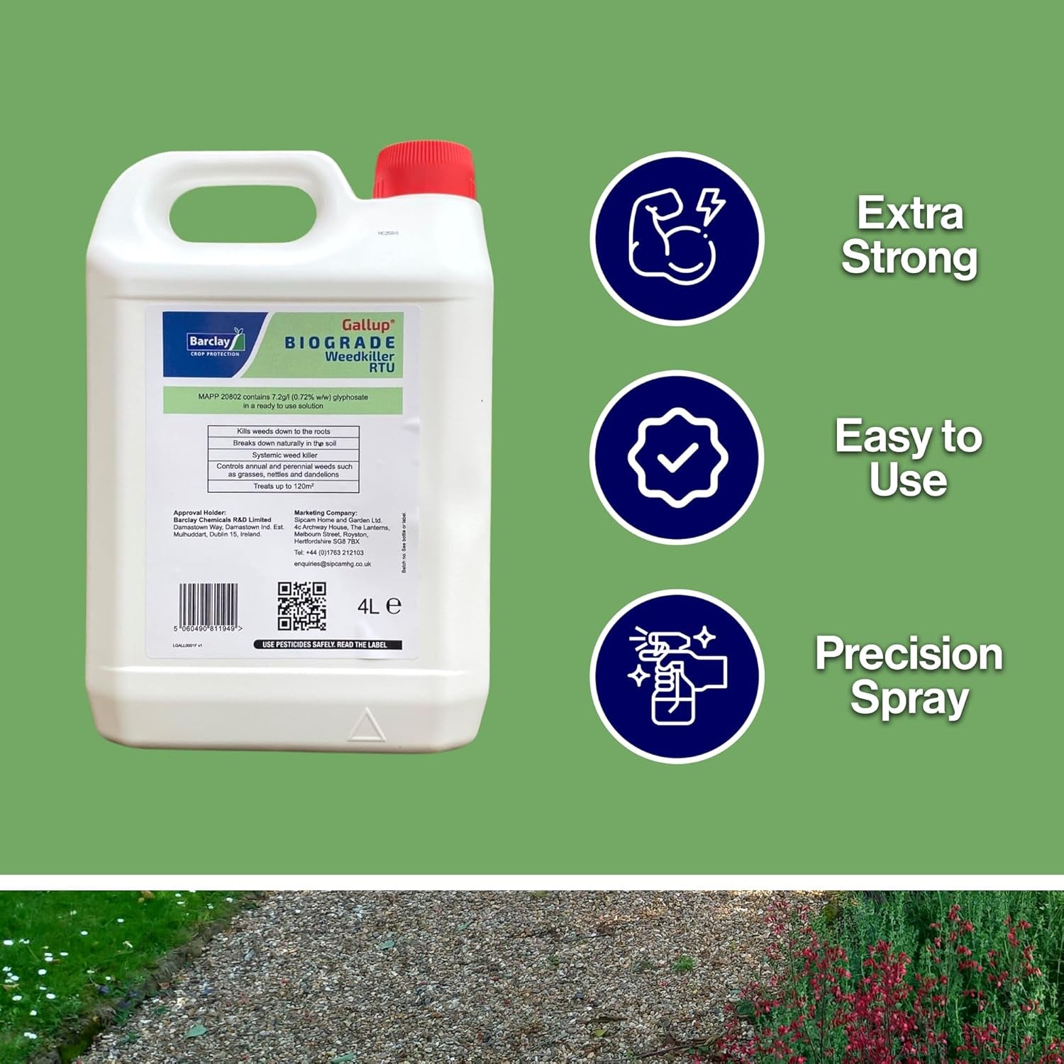 Biograde Weedkiller RTU 4L - Extra Strong Glyphosate Spray for Effective Weed Control on Driveways, Gardens, Paths & Patios, Quick Application