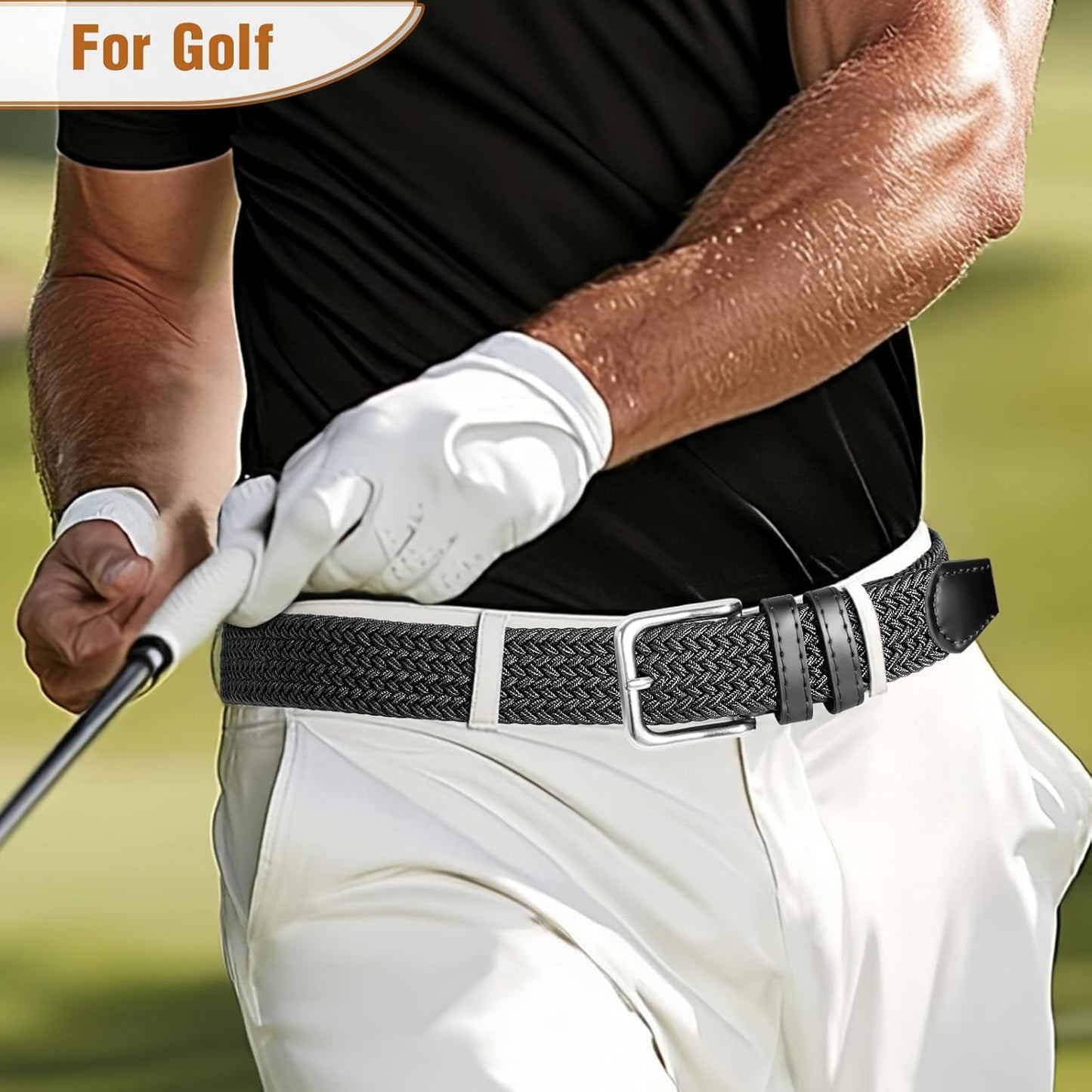 Mens Belt Elastic Belts for Men Stretch Braided Fabric Belts Casual Black Woven Golf Belt for Jeans