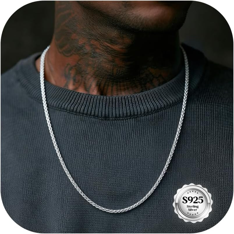 925 Sterling Silver Chain Mens Hypoallergenic Wheat Silver Necklace Chain for Men Sturdy Men'S Necklaces Ideal Pendants Choice Jewellery Gift 18/20/22 Inch