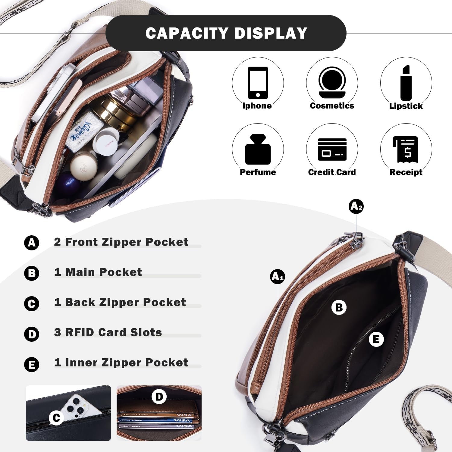 Cross Body Bag Women,Crossbody Bags for Ladies,Pu Leather Medium Shoulder Handbags Built in Wallet Adjustable Wide Shoulder Straps