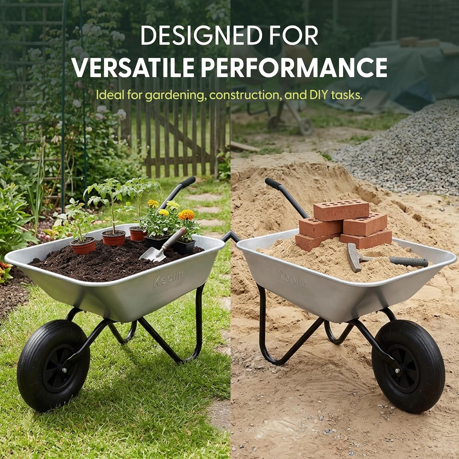 65L Garden Wheelbarrow with Pneumatic Tyre – Single Wheel Steel Garden Barrow Supports 100Kg Load Capacity, Heavy Duty Wheelbarrow for Soil, Compost, Tools & Outdoor Gardening Tasks