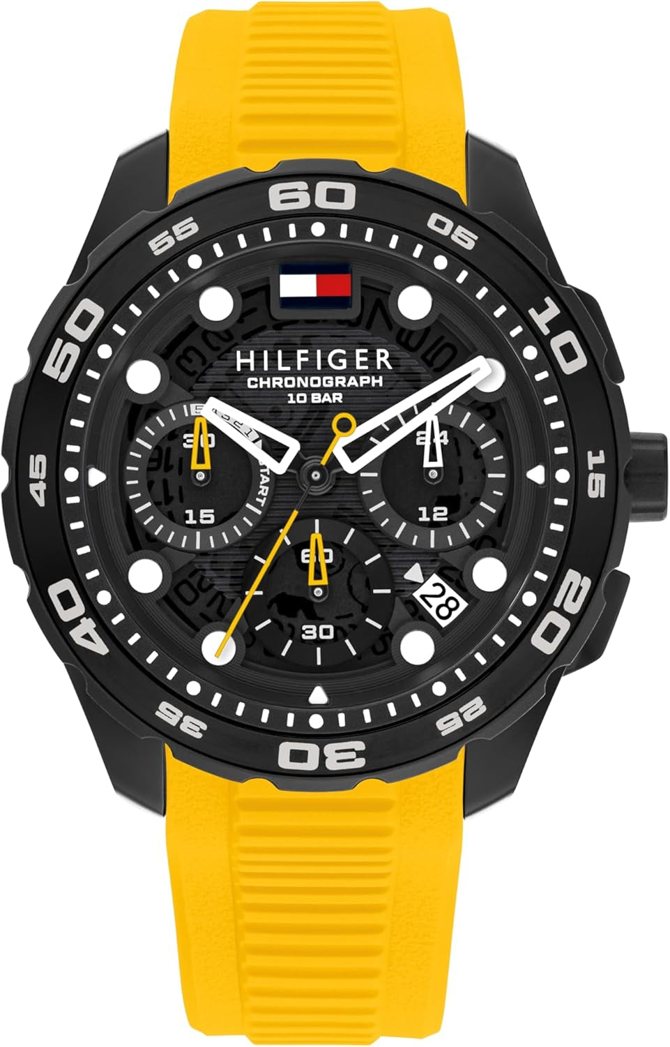 Tommy Hilfiger Chronograph Quartz Watch with Calendar for Men with Silicone Bracelet – Available in White, Blue, Black, Orange or Yellow