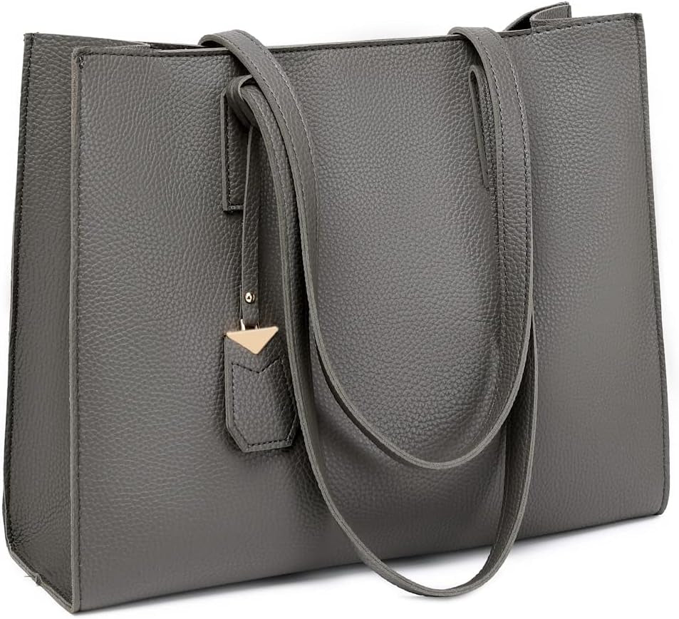 Women'S Tote Bag Large Handbag Soft Leather Simple Shoulder Bag with Zipper for School Work Leisure (A-Grey)