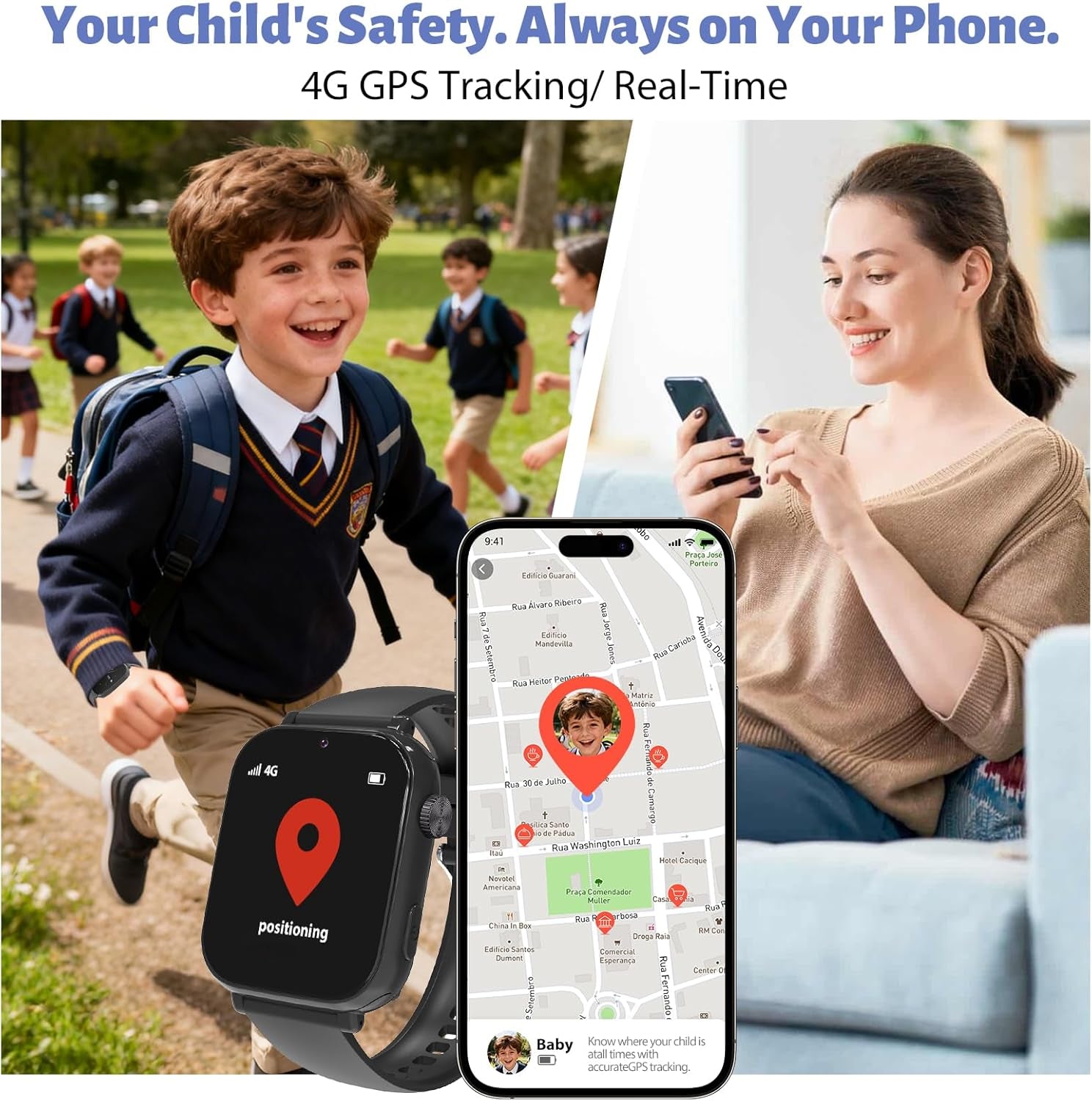 4G Kids Smart Watch for Boys Girls, Kid GPS Tracker Watch Phone Video Call Pedometer School Mode Games SOS Birthday for 5-12 Years Old (Red)