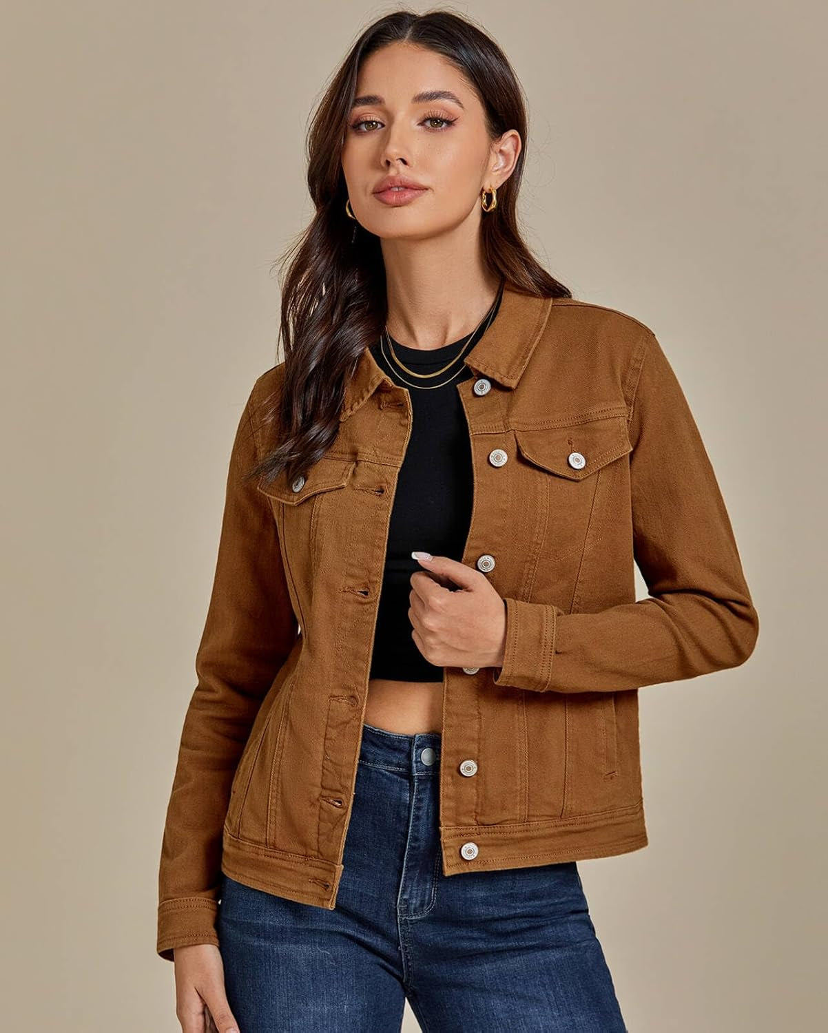 Women'S Denim Jackets Button down Stretch Boyfriend Jean Jacket