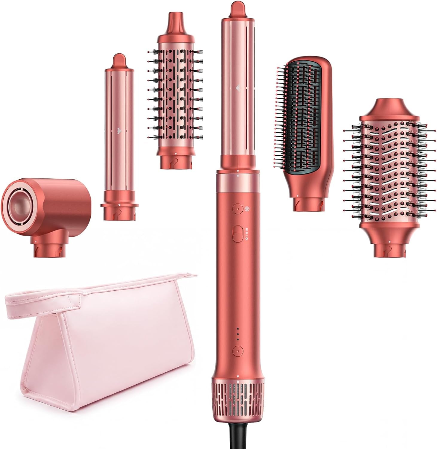 6 in 1 Air Styler, Hair Dryer Brush & Curling Wand, Fast Drying, Automatic Curler, No Heat Damage, Straightening & Volumising with Storage Bag, Perfect as a Gift