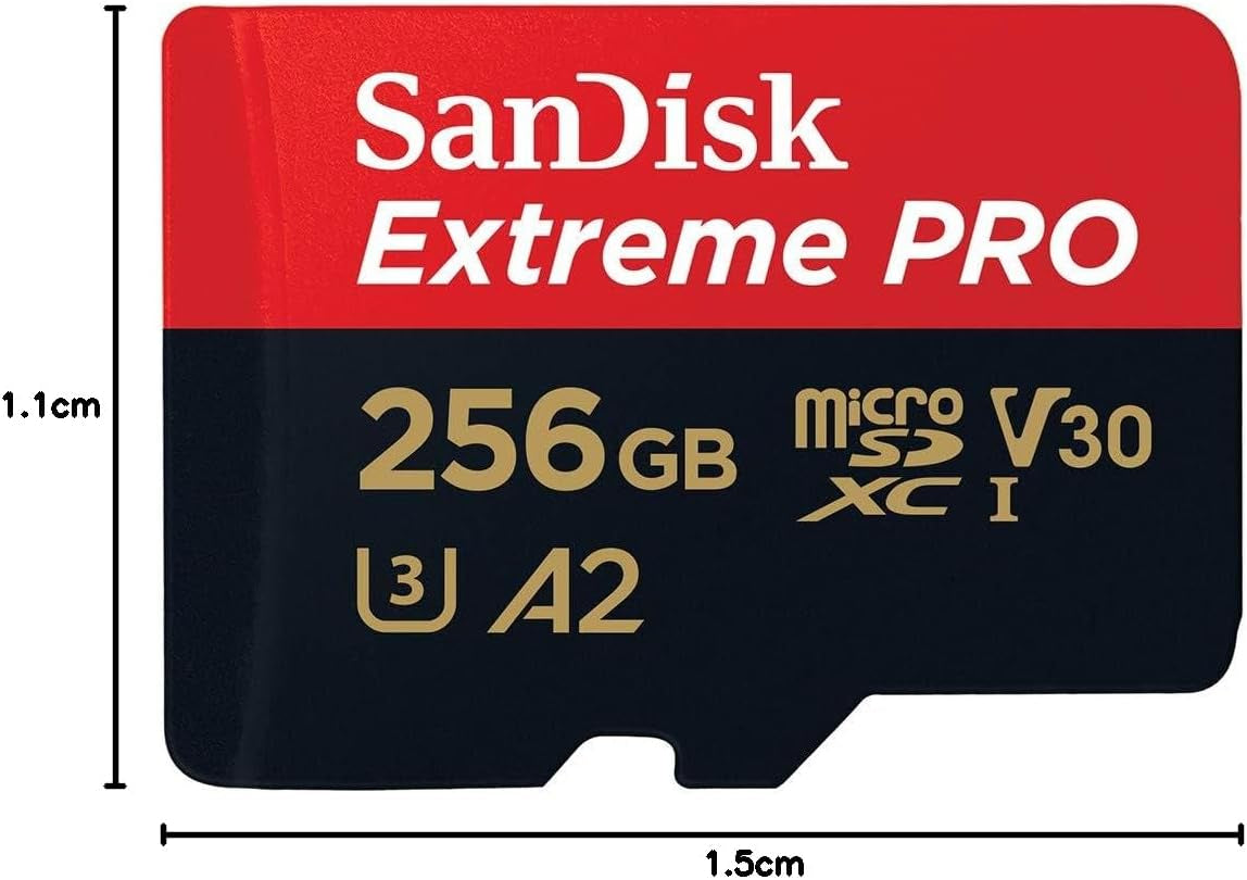 Extreme PRO Micro SD Card 256GB + SD Adapter (For Smartphones, Action Cams, Drones, Speeds up to 200 Mb/S, A2 App Performance + Rescuepro Deluxe UHS-I, Class 10, U3)
