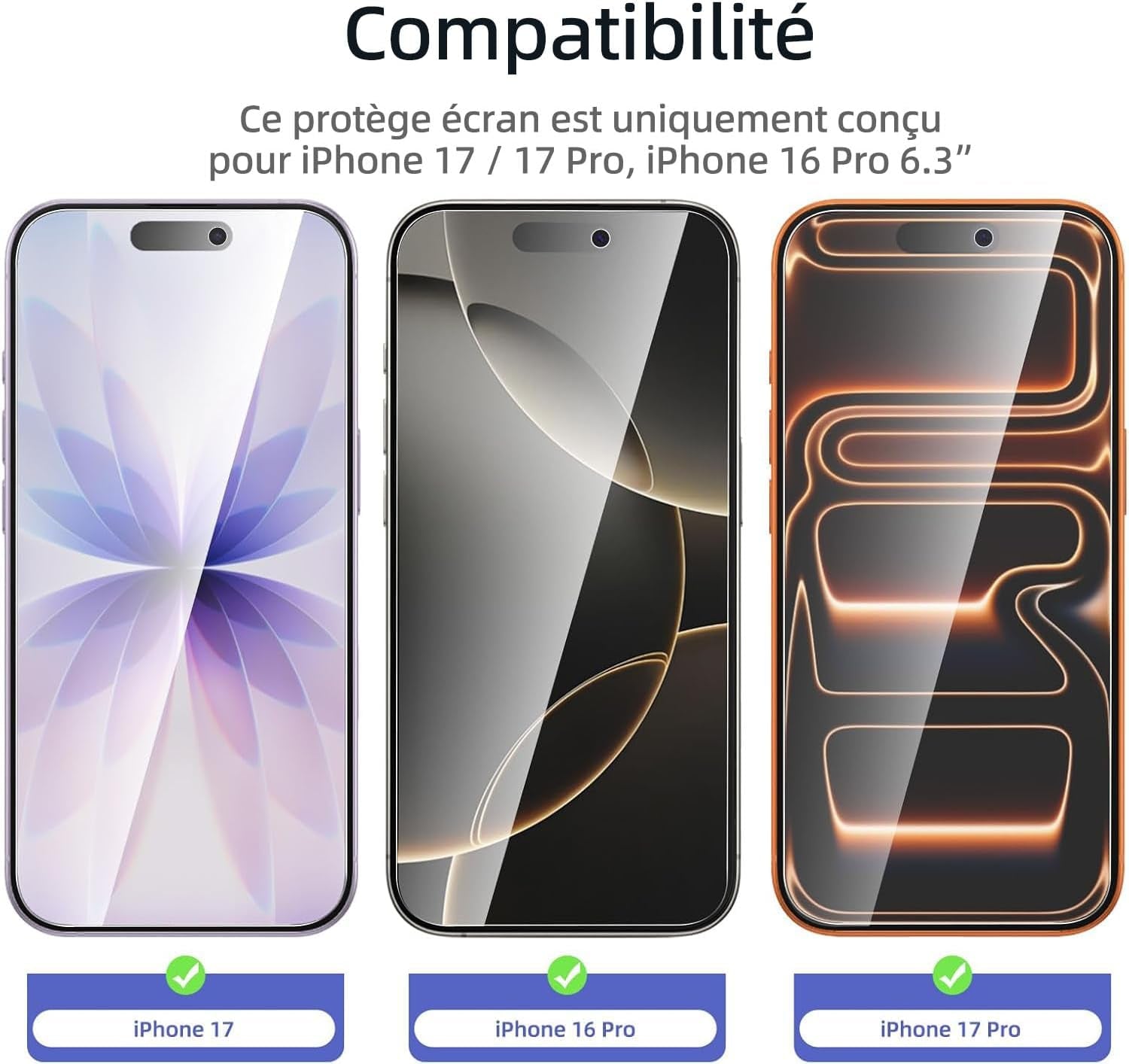 3 Pack Designed for Iphone 17, 17 Pro, Iphone 16 Pro Screen Protector (6.3 Inches), Enhanced Tempered Glass Protection with Easy Installation Tool Included,Case Friendly Ultra Resistant