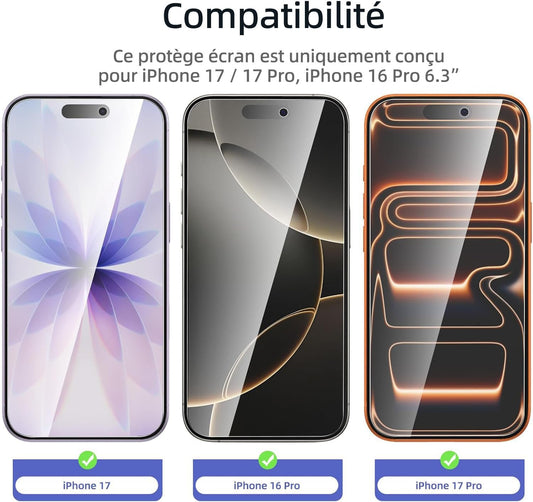 3 Pack Designed for Iphone 17, 17 Pro, Iphone 16 Pro Screen Protector (6.3 Inches), Enhanced Tempered Glass Protection with Easy Installation Tool Included,Case Friendly Ultra Resistant