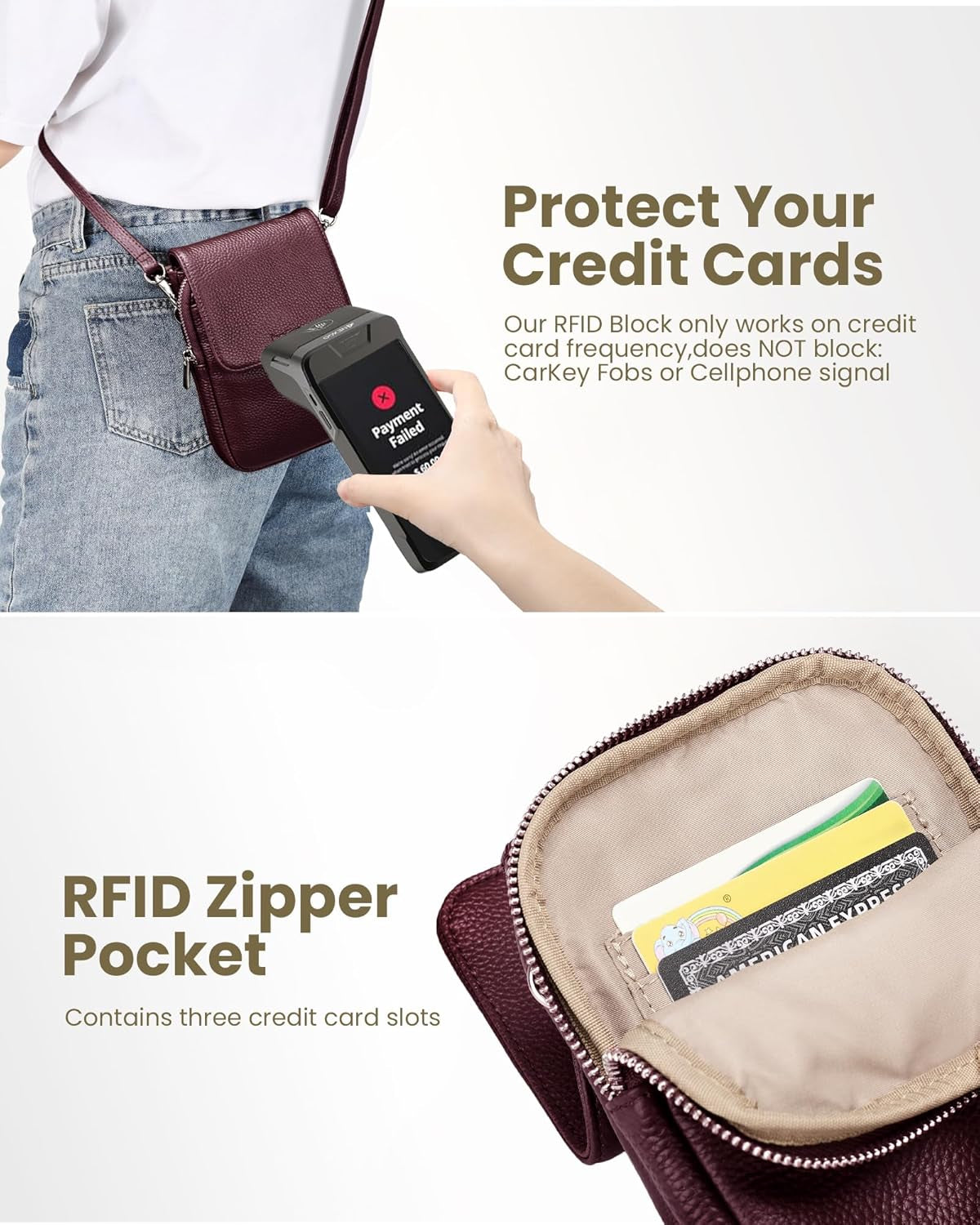 Genuine Leather Crossbody Bags for Women Small Phone Bag with RFID Blocking Multi-Functional Mobile Phone Bag with Adjustable Strap Christmas Gifts for Women