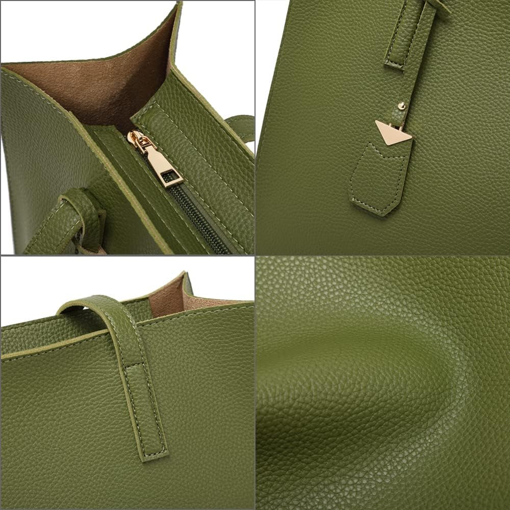 Women'S Tote Bag Large Handbag Soft Leather Simple Shoulder Bag with Zipper for School Work Leisure (A-Green)