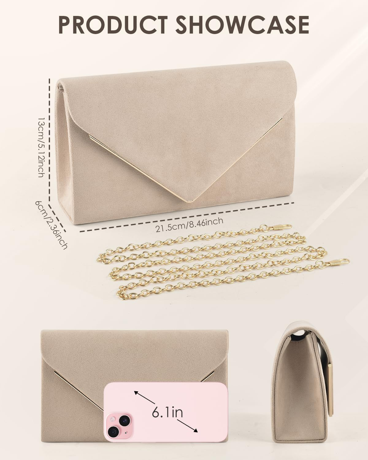 Women Evening Clutch Bags, Prom Handbag Formal Party Clutches Wedding Purses Cocktail Promenade Shoulder with Detachable Strap
