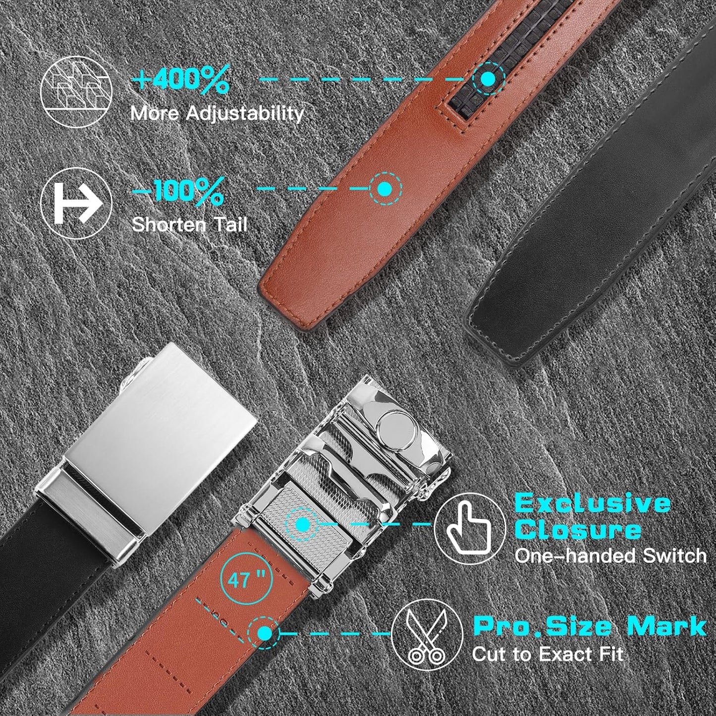 Men'S Belt, Slide Ratchet Belt for Men with Leather 1 3/8" Width 3.5Cm,Trim to Fit