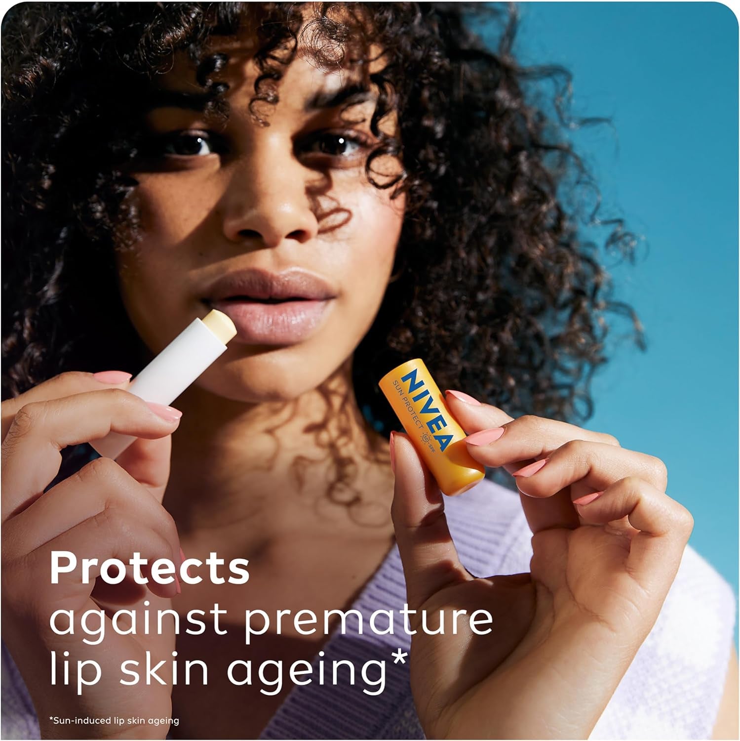 Protect Caring Lip Balm SPF50 (4.8G), Factor 50 Balm with Shea Butter, Protection against UVA/UVB Rays with 24H Moisture, Lip Care, No White Cast